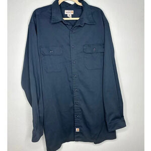 Carhartt Button Down Shirt Size 2XL Tall Navy Blue Long-Sleeved Button-Up